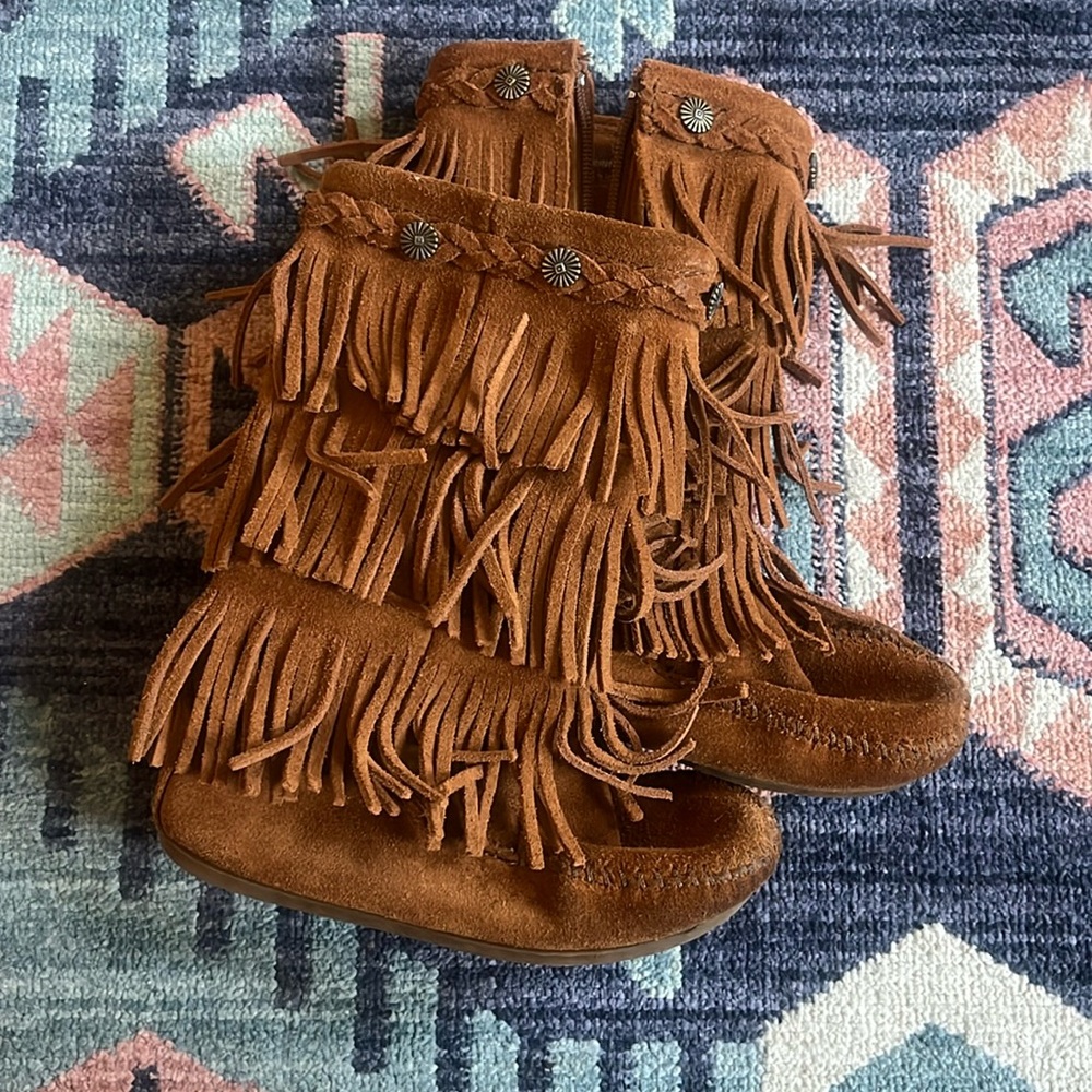 Brown Suede fringed kids moccasin
